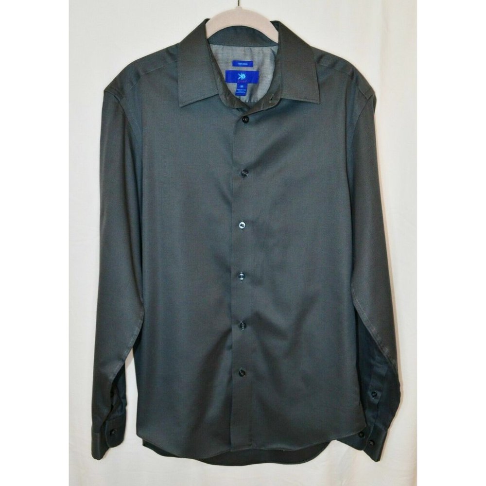 Egara Men’s Non-Iron Button Front Long Sleeve Shirt Cotton Gray Size M